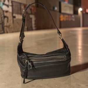 Gianni Bernini Black Leather Shoulder Bag With Attached Card Coin Case 10x5